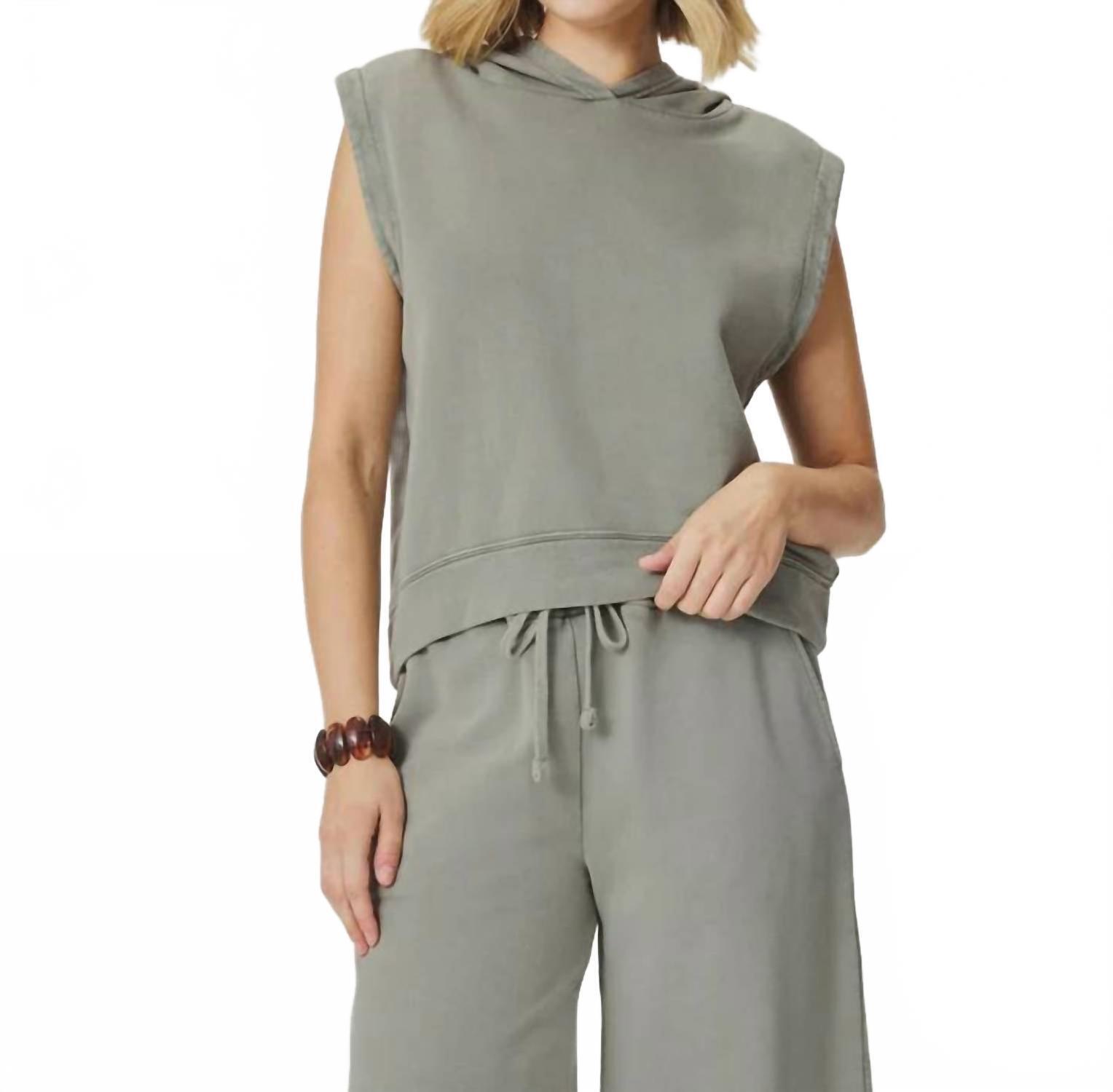 New Splendid Greta Sleeveless Hoodie In Eucalyptus